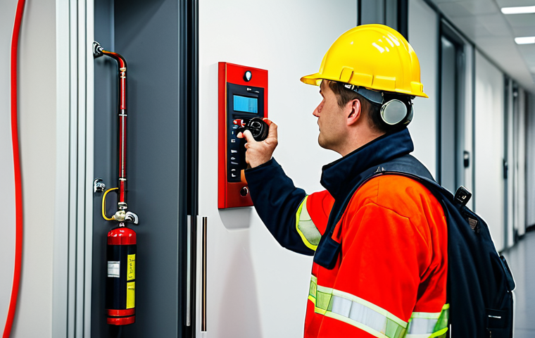Specialized Fire Safety Technician**

"A focused fire safety technician, fully clothed in appropriate work attire, inspecting a modern fire detection system in a commercial building, professional equipment visible, safe for work, appropriate content, perfect anatomy, correct proportions, natural pose, professional, modest, family-friendly, well-lit scene, high quality."

**