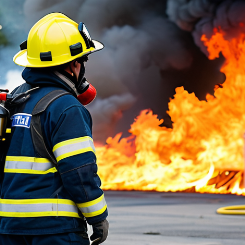 Fire Safety Training Exercise**

"A fully clothed firefighter in appropriate gear, leading a training exercise for a diverse group of students in a realistic simulated fire environment. Focus on teamwork, communication, and safety protocols. Background shows a training facility with smoke and controlled flames. Professional photography, perfect anatomy, natural proportions, safe for work, appropriate content, family-friendly, professional."

**