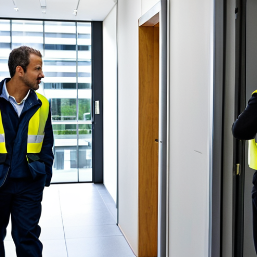 Evacuation Drill**

"A fully clothed office worker participates in a fire evacuation drill in a modern office building in La Défense, Paris.  The worker is calmly following signs towards a clearly marked exit. Other colleagues are also evacuating, guided by a fire warden wearing a high-visibility vest. The scene is orderly and professional.  Appropriate attire, safe for work, perfect anatomy, correct proportions, well-formed hands, natural pose, professional photography, high quality, family-friendly."

**