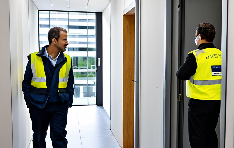 Evacuation Drill**

"A fully clothed office worker participates in a fire evacuation drill in a modern office building in La Défense, Paris.  The worker is calmly following signs towards a clearly marked exit. Other colleagues are also evacuating, guided by a fire warden wearing a high-visibility vest. The scene is orderly and professional.  Appropriate attire, safe for work, perfect anatomy, correct proportions, well-formed hands, natural pose, professional photography, high quality, family-friendly."

**