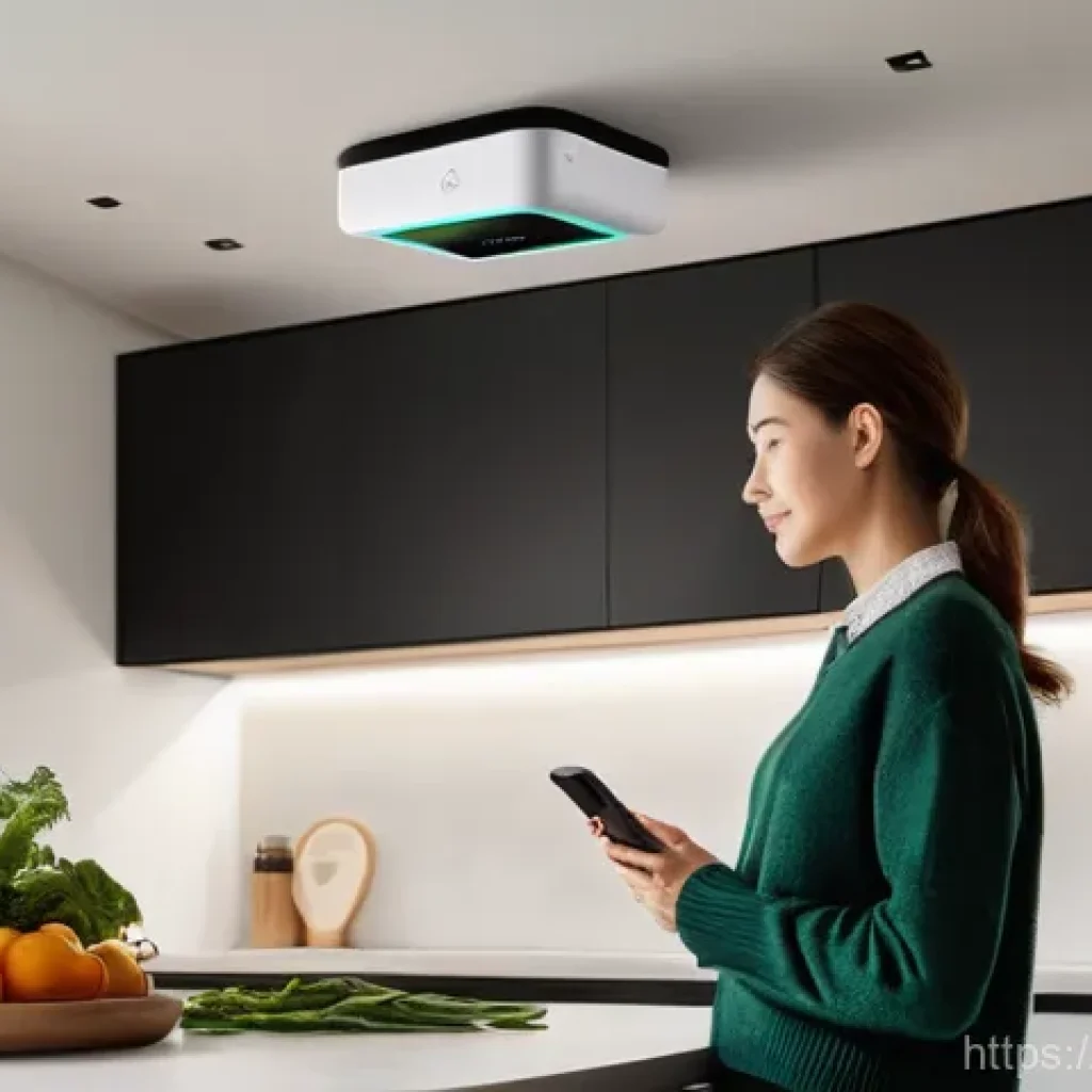 화재안전관리 실무와 관련된 최신 기술 - **Prompt:** A cozy, modern kitchen with warm, natural light. A sleek, minimalist smart smoke detecto...