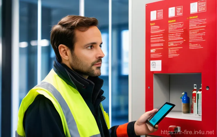 화재안전관리 업무 보고서 작성 가이드 - **Prompt:** A highly detailed shot of a fire safety expert, a person of ambiguous gender, in their l...