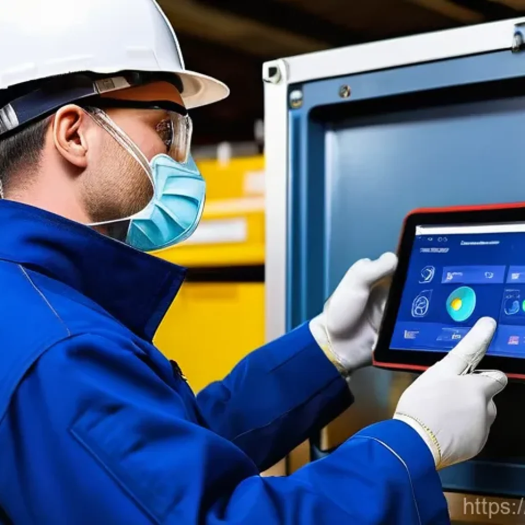화재안전관리 기술자의 현장 감찰 방법 - **Prompt:** "A highly skilled and focused fire safety technician, dressed in a pristine dark blue pr...