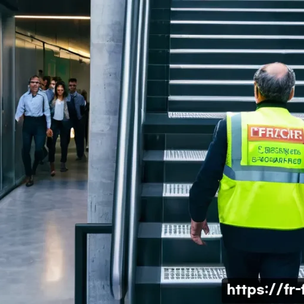 화재안전관리 직무에서의 책임과 의무 - **Prompt: "An organized fire evacuation drill in a bustling Parisian office building. Diverse French...