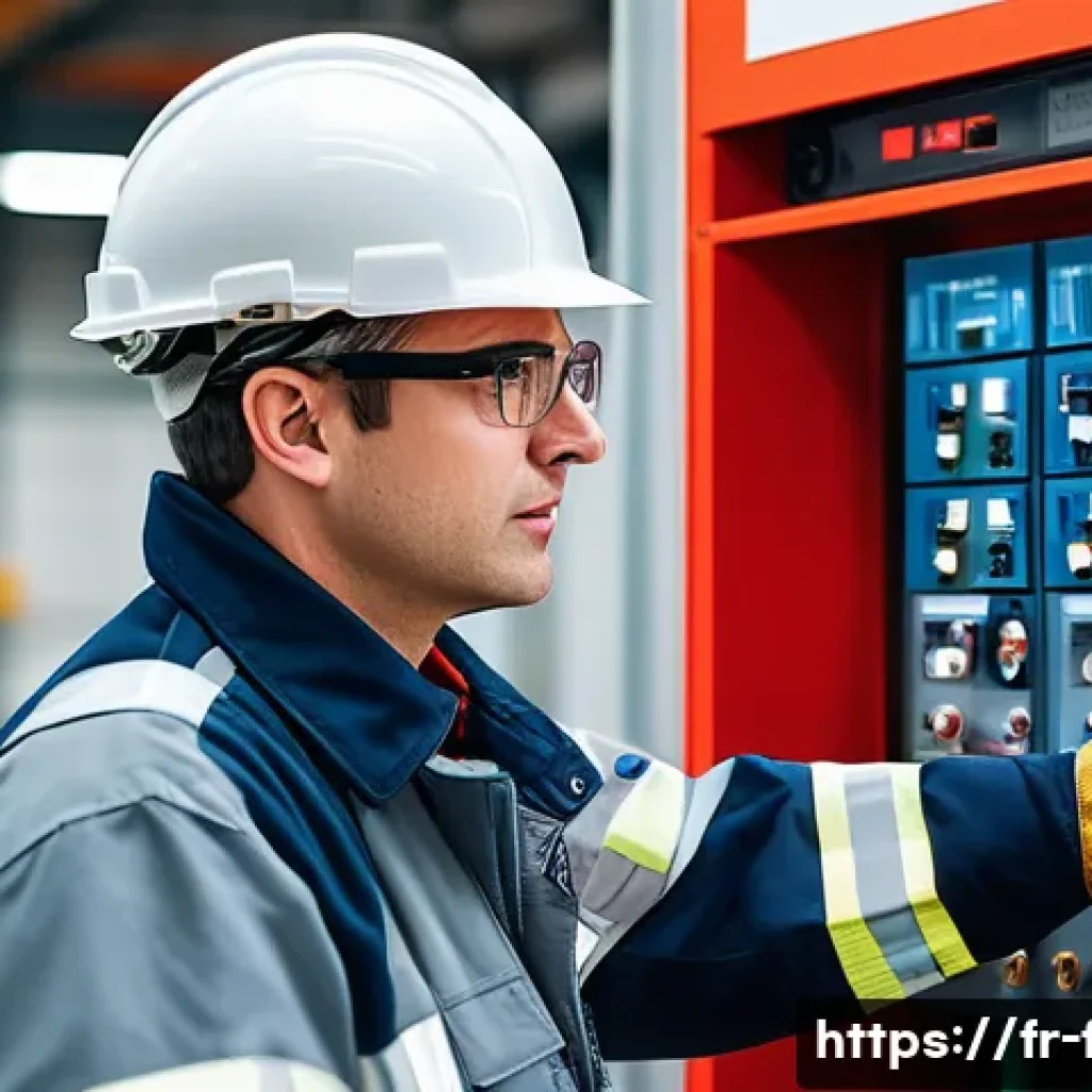 화재안전관리기술자 자격증 취득 후 커리어 설계 - A professional fire safety technician in a modern industrial setting, wearing a neat uniform with sa...