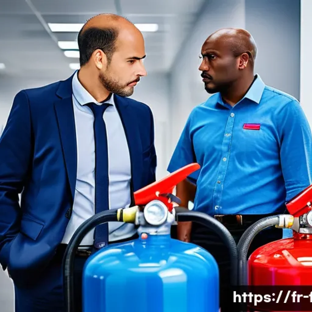 화재안전관리 실무에서의 문제점 해결 전략 - A modern French office environment during a dynamic fire safety training session, featuring diverse ...