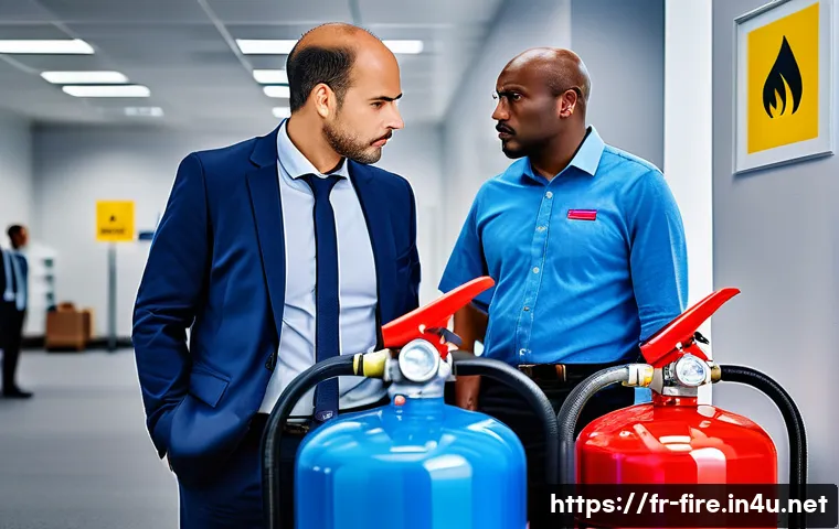 화재안전관리 실무에서의 문제점 해결 전략 - A modern French office environment during a dynamic fire safety training session, featuring diverse ...