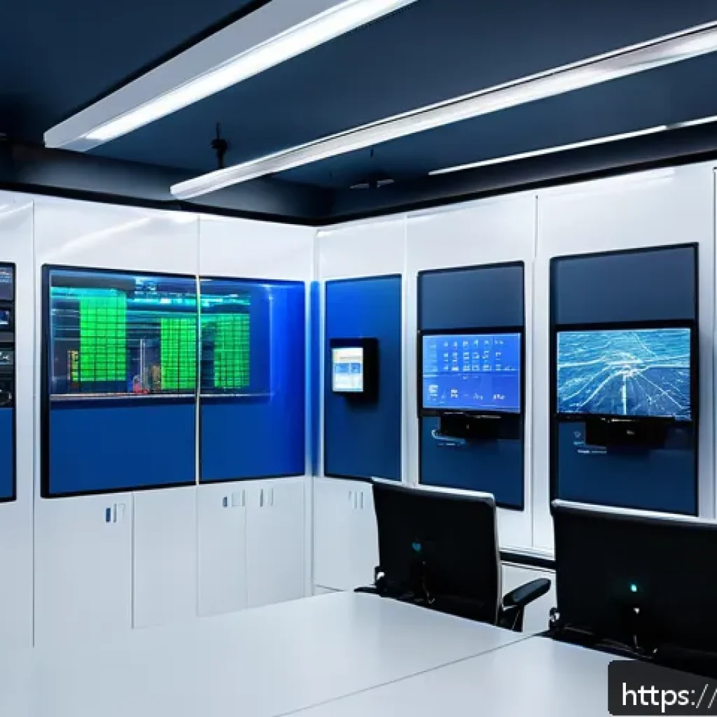 화재안전관리 분야에서 주목할 만한 최신 기술 - A high-tech industrial control room filled with smart multi-functional fire sensors mounted on walls...
