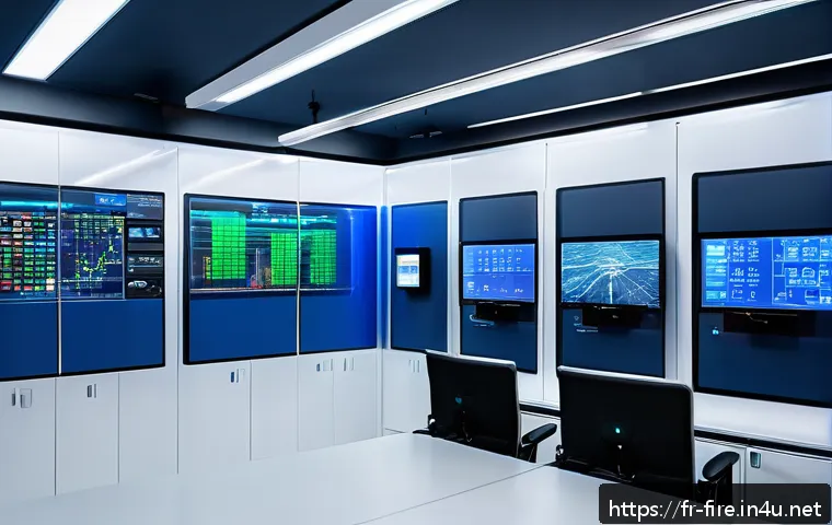 화재안전관리 분야에서 주목할 만한 최신 기술 - A high-tech industrial control room filled with smart multi-functional fire sensors mounted on walls...