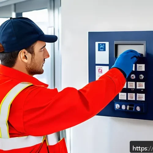 Home 33 화재안전관리기술자의 경력 개발 로드맵 - A professional fire safety technician wearing a clean, navy blue uniform with reflective stripes and...