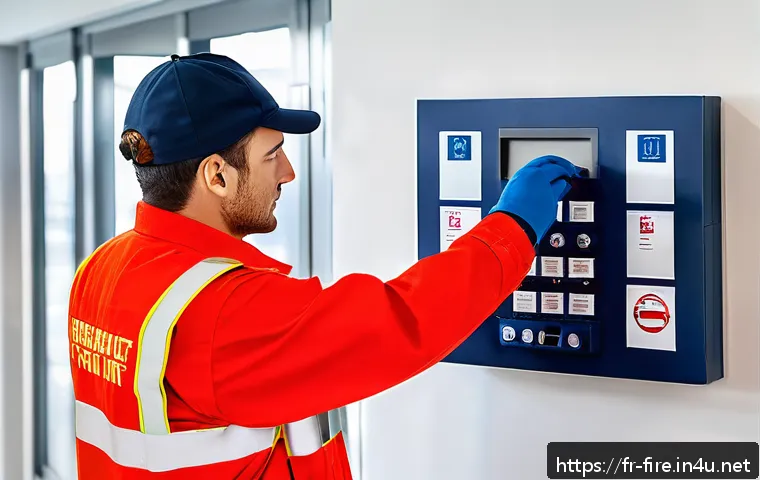 화재안전관리기술자의 경력 개발 로드맵 - A professional fire safety technician wearing a clean, navy blue uniform with reflective stripes and...