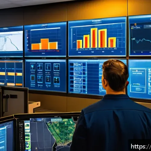 Home 31 화재안전관리기술자의 주요 직무 분석 및 개선 - A modern industrial control room with diverse safety professionals actively monitoring a large digit...