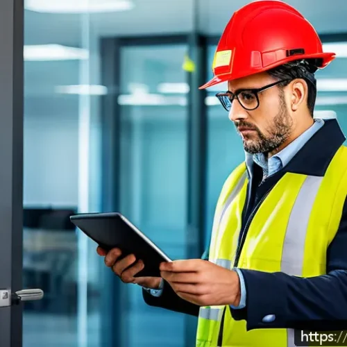 Home 30 화재안전관리 기술자의 연봉 및 커리어 분석 - A professional fire safety manager conducting a detailed on-site risk assessment inside a modern Fre...